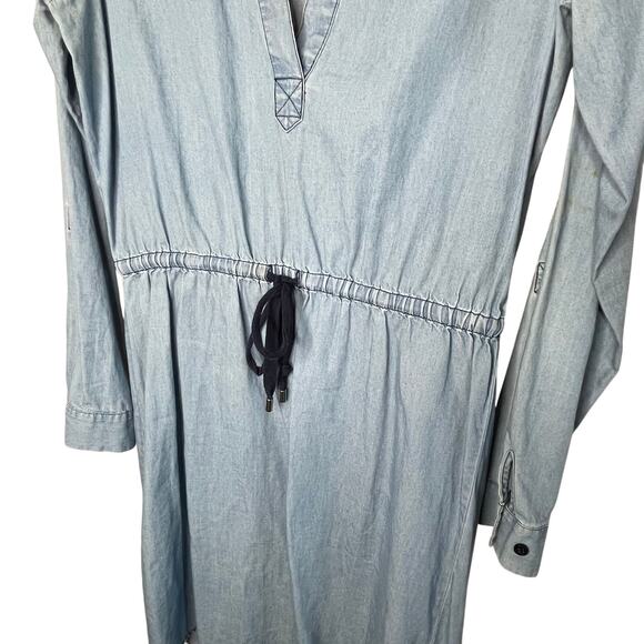 The Limited Blue Chambray Long Sleeve Jean Shift Mini Dress Size Small Tie Waist - Picture 4 of 10